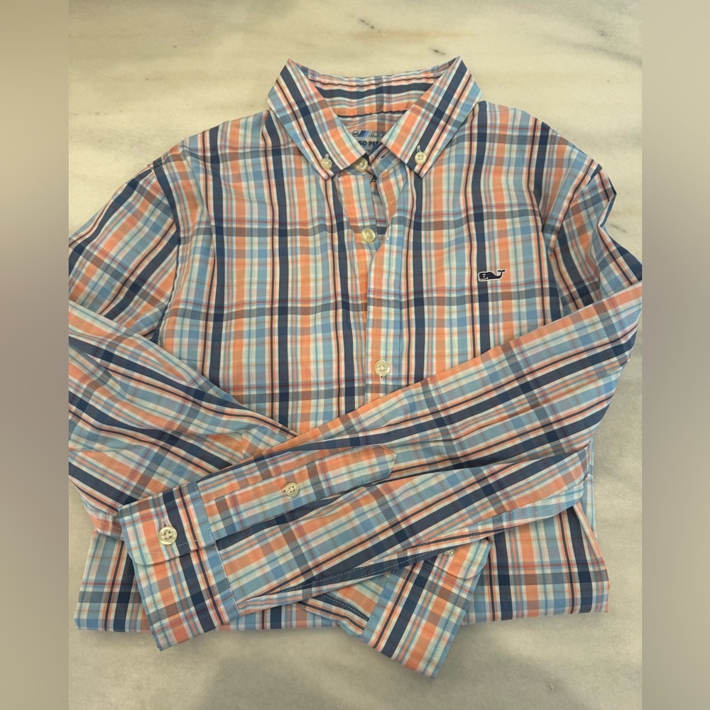 Boys, vineyard vines, performance whale shirt plaid size 8-10
